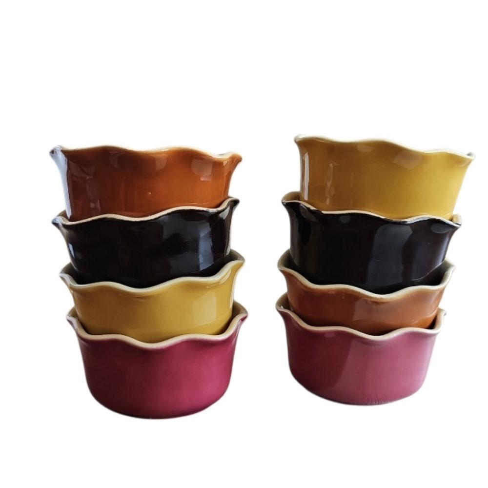 Grestel Portugal Stoneware Scalloped Ramekin Set 8-Piece Multicolor Ceramic